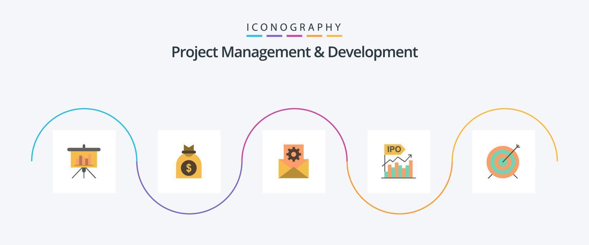 Project Management And Development Flat 5 Icon Pack Including public. modern. data. initial. ipo vector