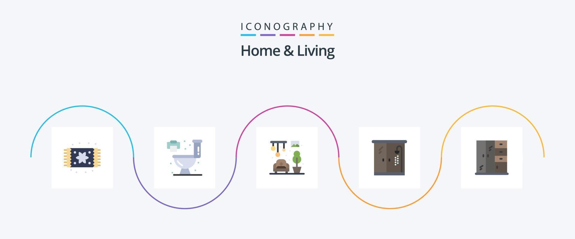 Paquete de 5 íconos de hogar y vivienda que incluye. gabinete. viviendo. viviendo. baño vector