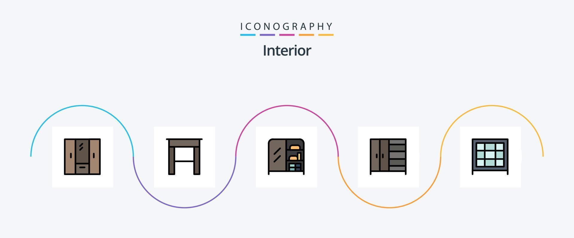 paquete de iconos de 5 planos llenos de línea interior que incluye. muebles. gabinete vector