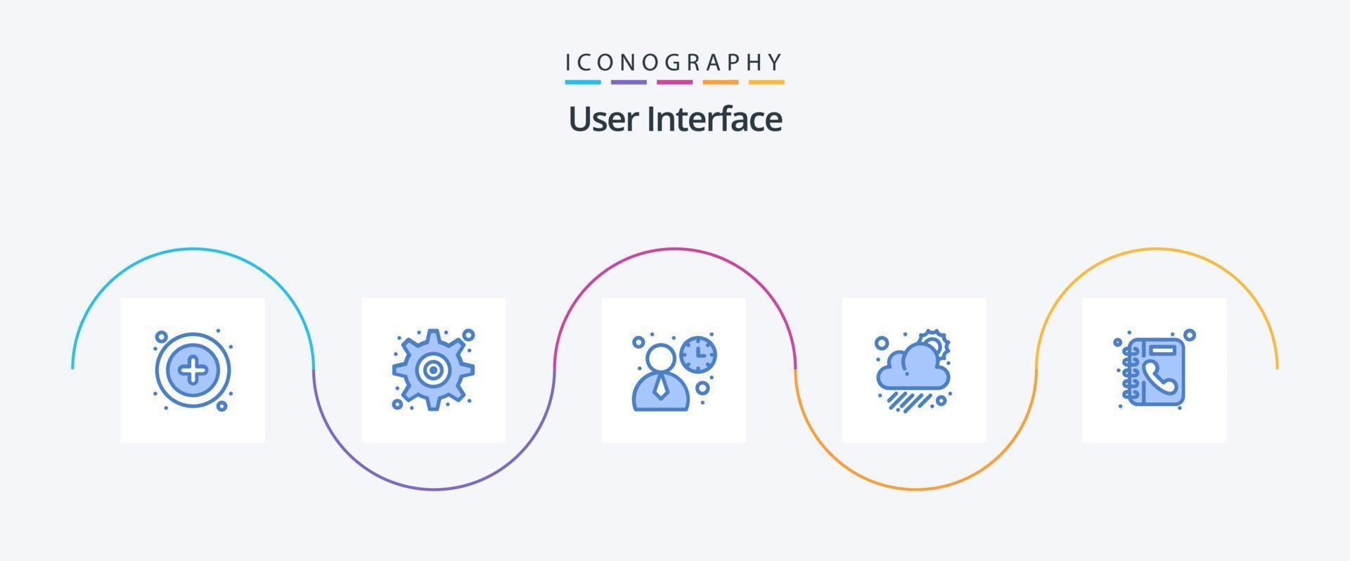 User Interface Blue 5 Icon Pack Including phone. book. ui. weather. cloudy vector