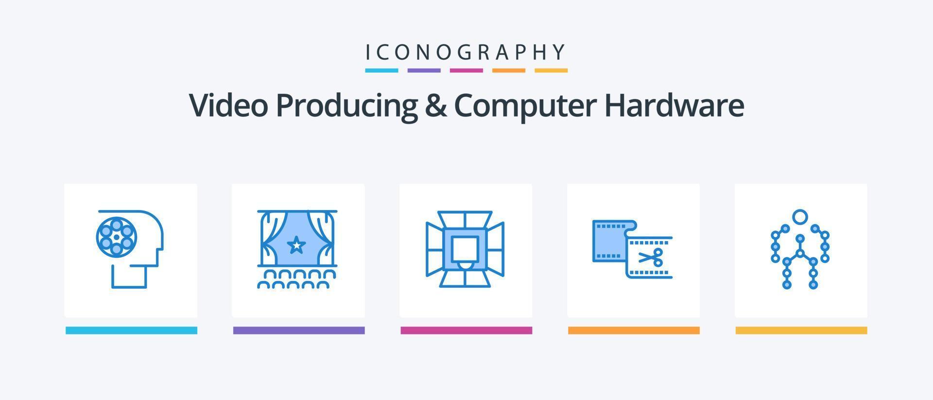 Video Producing And Computer Hardware Blue 5 Icon Pack Including edit. clip. performance. softbox. lighting. Creative Icons Design vector