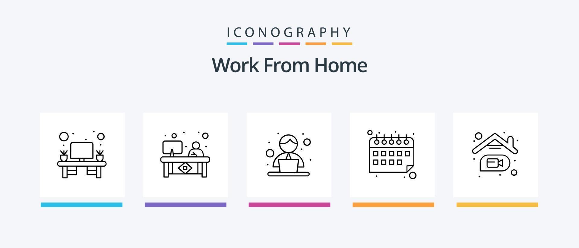 Work From Home Line 5 Icon Pack Including home work. communication. box. web. chat. Creative Icons Design vector