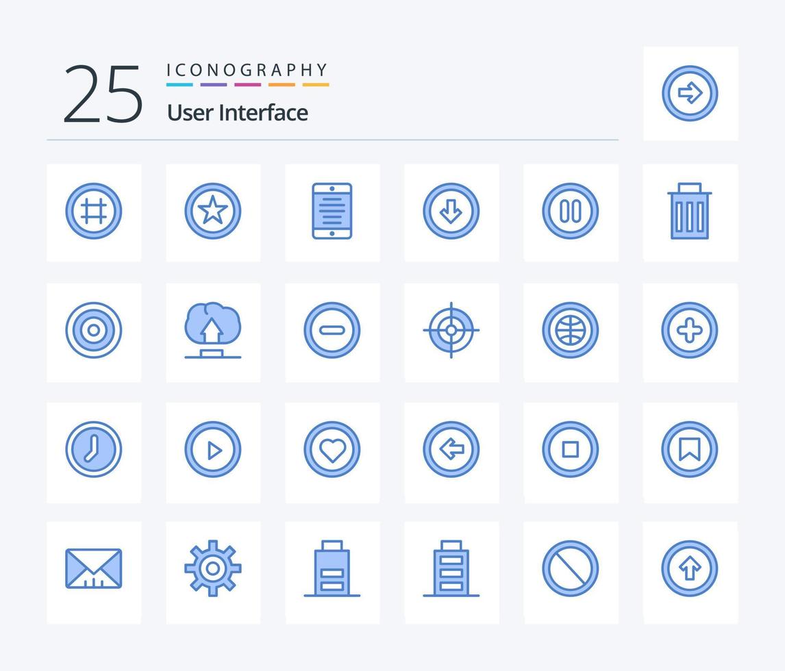 interfaz de usuario paquete de 25 iconos de color azul que incluye pausa. abajo. teléfono móvil. interfaz de usuario. botón vector
