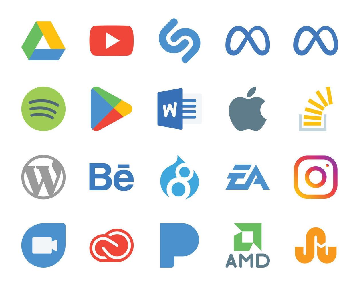 20 Social Media Icon Pack Including behance wordpress apps overflow question vector