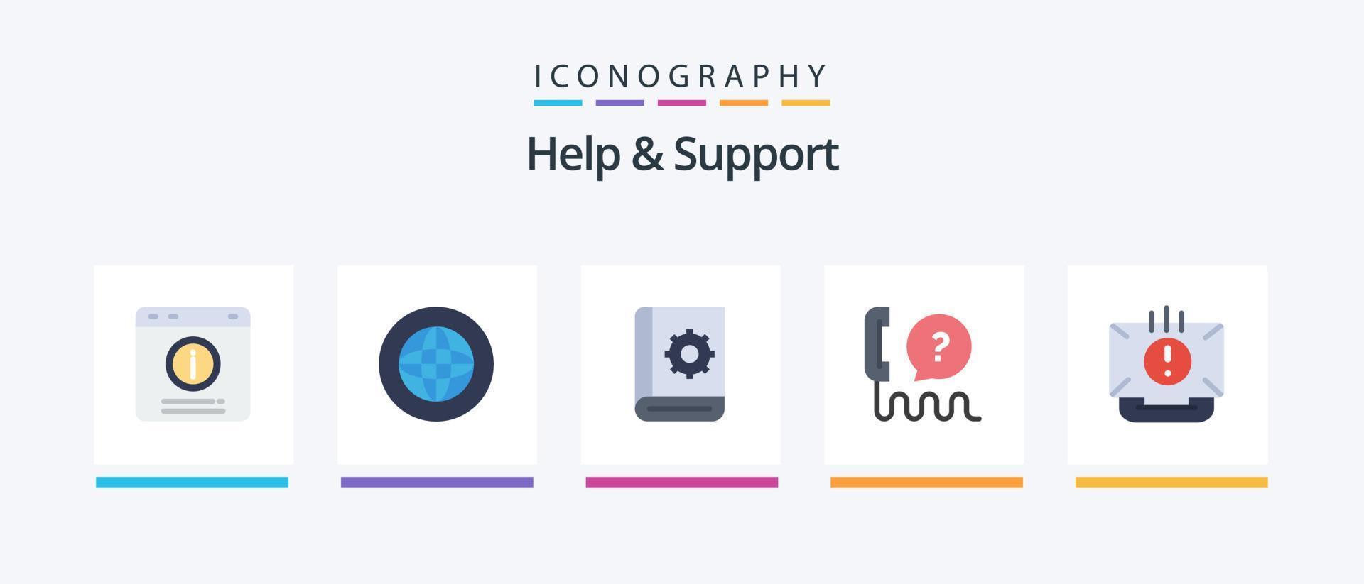 Help And Support Flat 5 Icon Pack Including interface. customer. help. service. help. Creative Icons Design vector