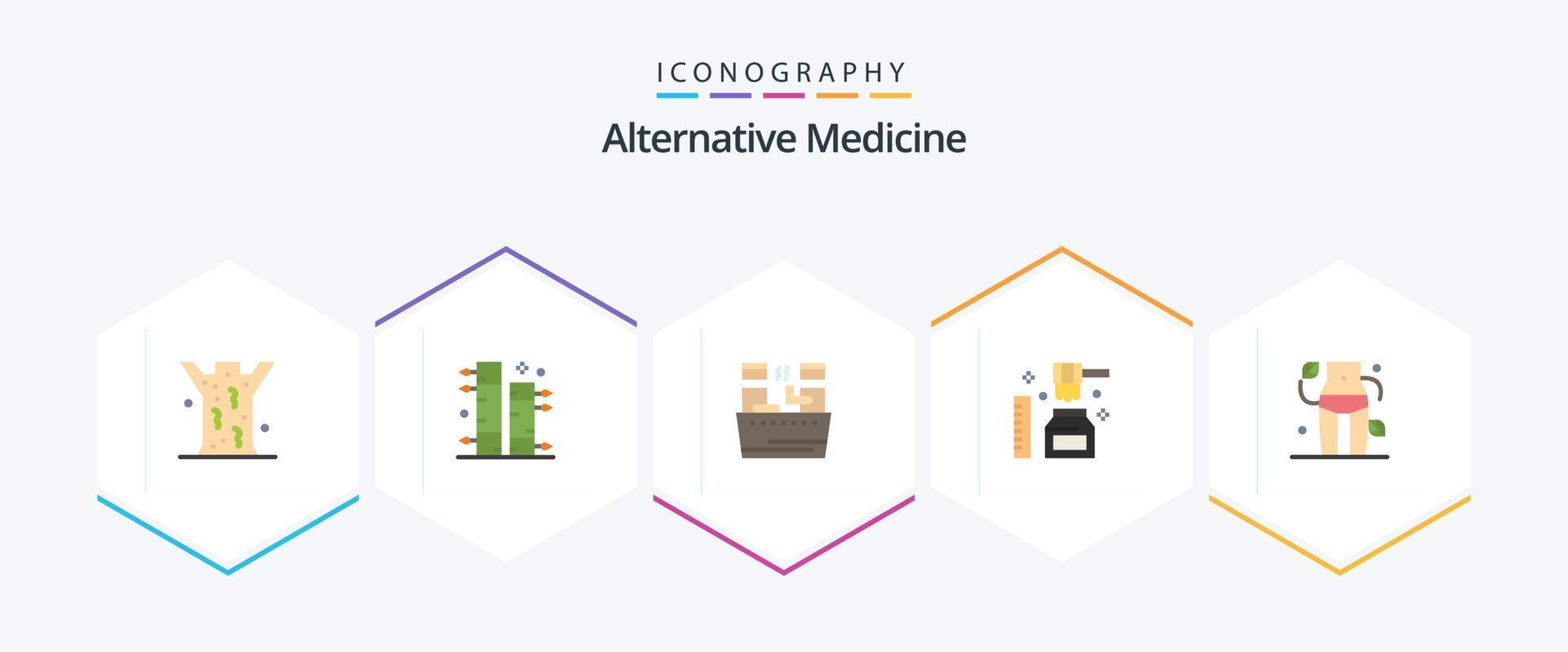 Paquete de 25 íconos planos de medicina alternativa que incluye cintura. dulce. belleza. orgánico. saludable vector