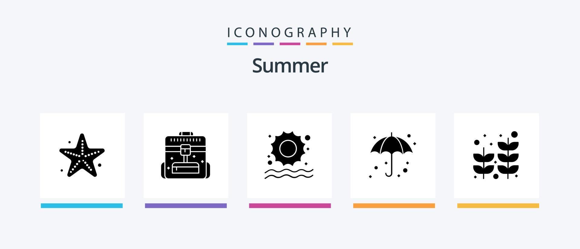 Summer Glyph 5 Icon Pack Including plant. beach. beach. wet. umbrella. Creative Icons Design vector