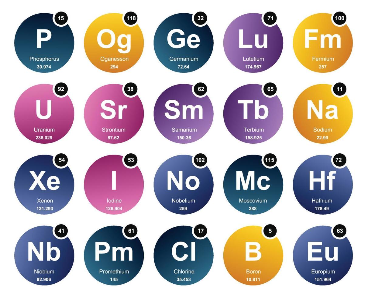 20 Preiodic table of the elements Icon Pack Design vector