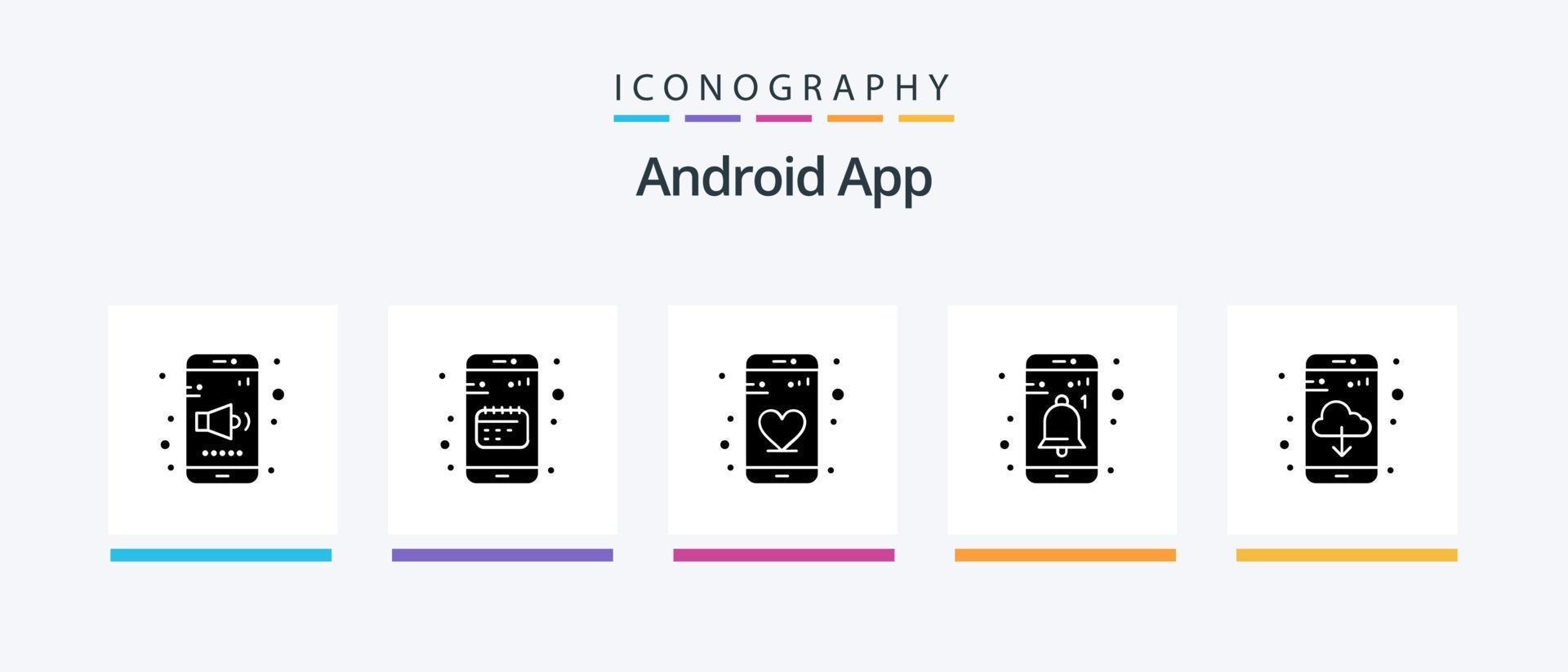 paquete de iconos de glifo 5 de la aplicación de Android que incluye la descarga de la aplicación. usuario. móvil. notificación. aplicación diseño de iconos creativos vector
