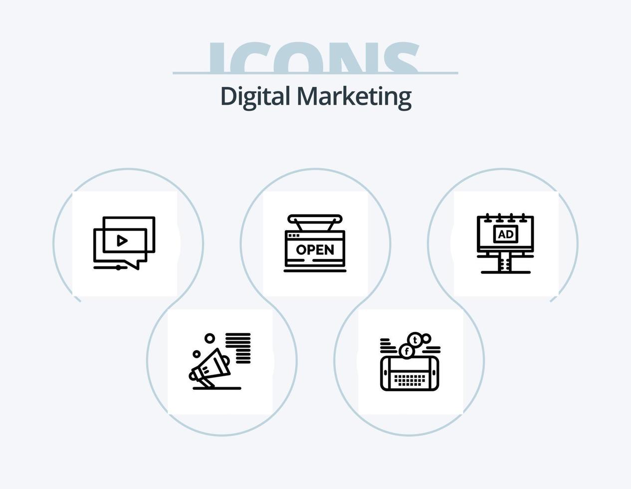 paquete de iconos de línea de marketing digital 5 diseño de iconos. embudo. filtrar. Facebook. papel. tipo vector