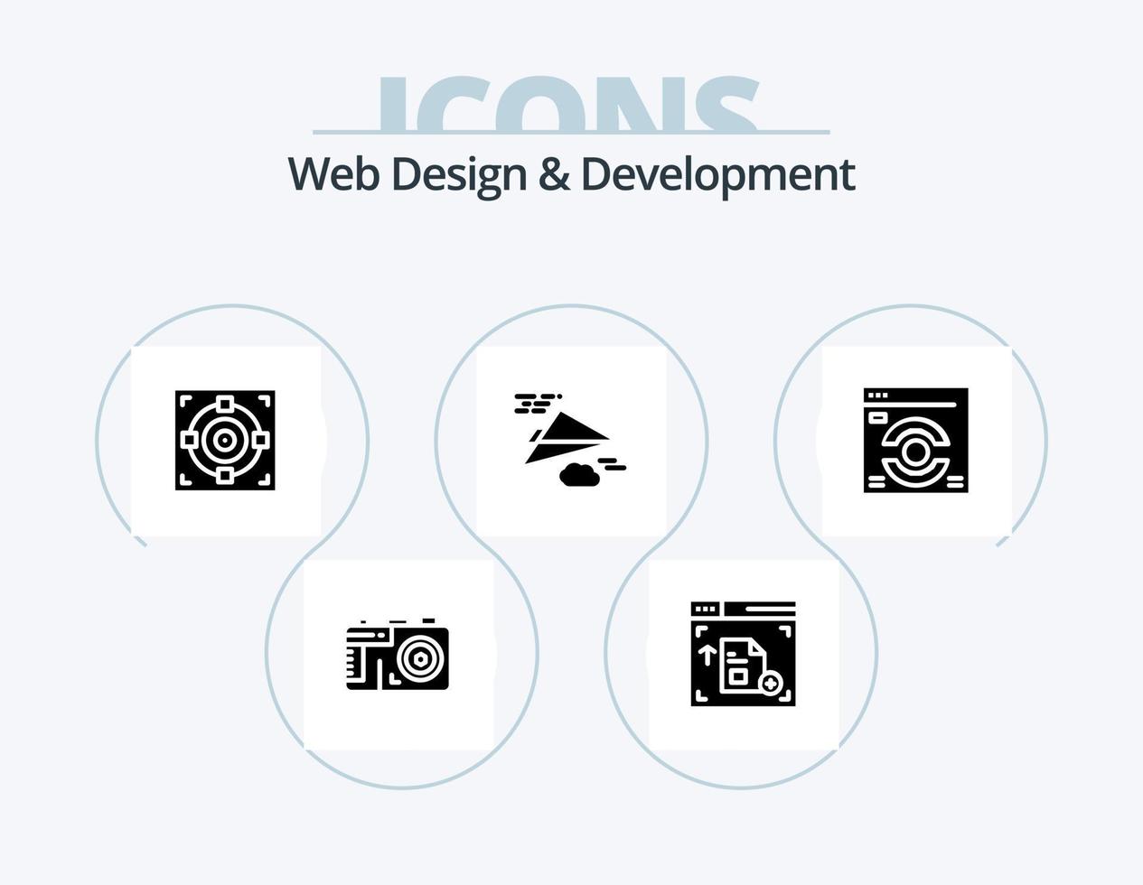 Web Design And Development Glyph Icon Pack 5 Icon Design. design. plane . paper plane . goal vector