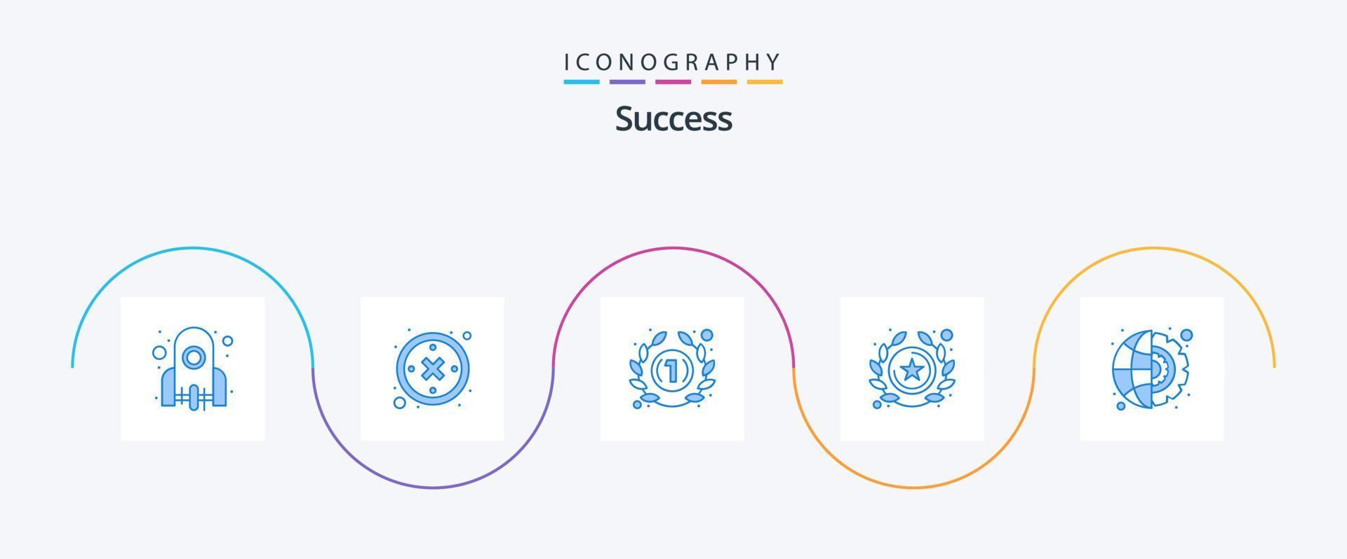 paquete de iconos de éxito azul 5 que incluye la configuración. global. contar. estrella. éxito vector