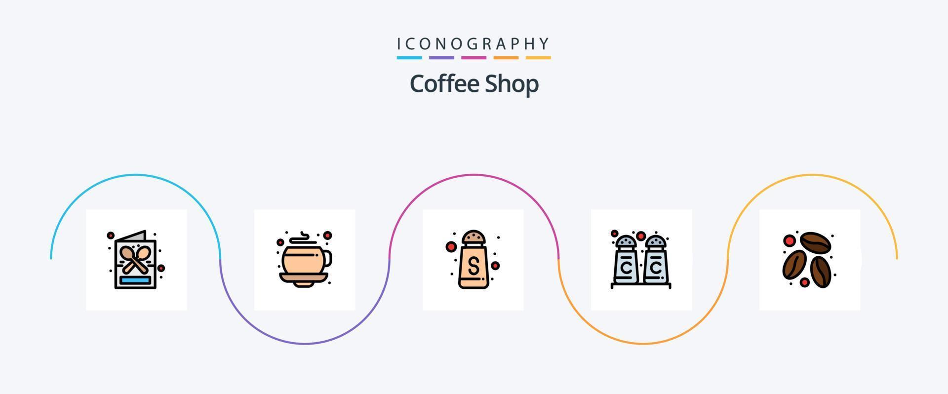 Coffee Shop Line Filled Flat 5 Icon Pack Including . coffee. serve. caffeine. cinnamon coffee vector