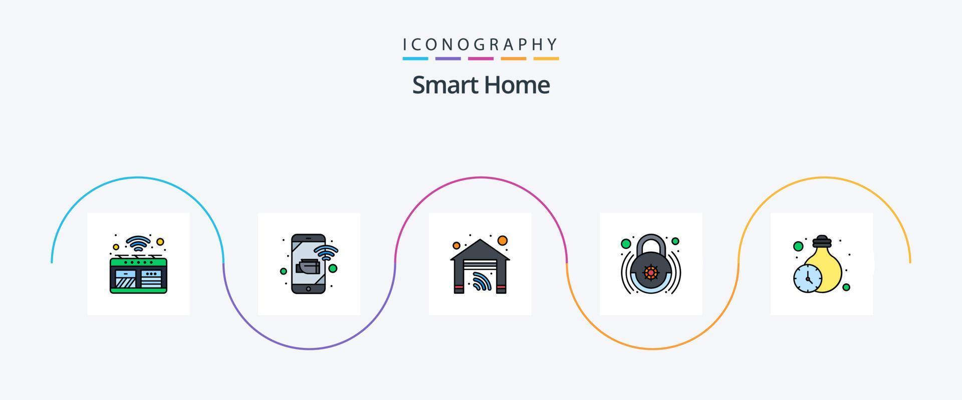 paquete de iconos de 5 planos llenos de línea de hogar inteligente que incluye bloqueo inteligente. hogar. registro. control. casa vector