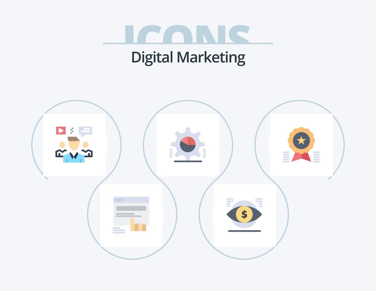 diseño de iconos de paquete de iconos planos de marketing digital 5. Gráfico de torta. diente. finanzas. grupo. charlar vector