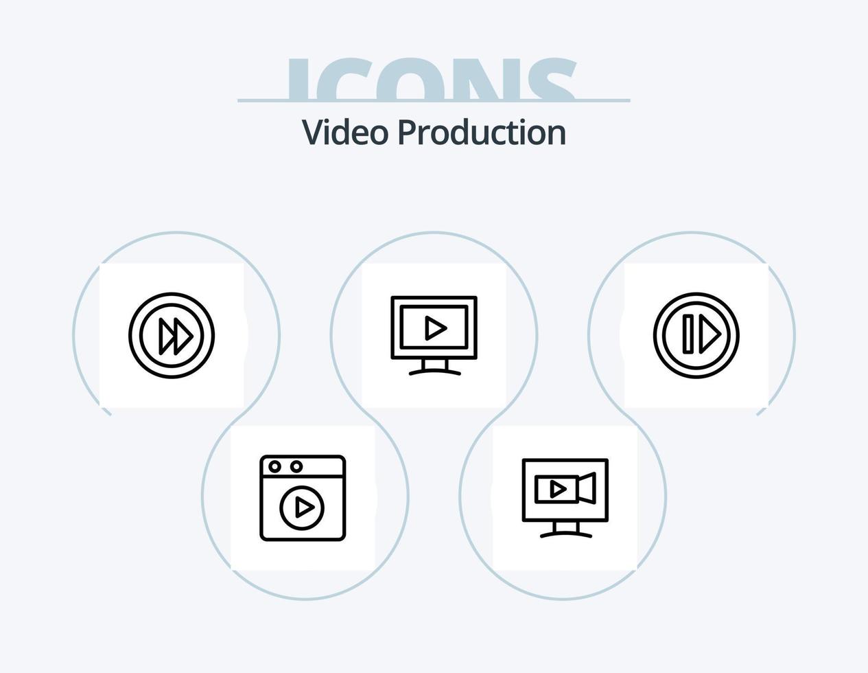 paquete de iconos de línea de producción de video 5 diseño de iconos. pausa. medios de comunicación. película. web. multimedia vector