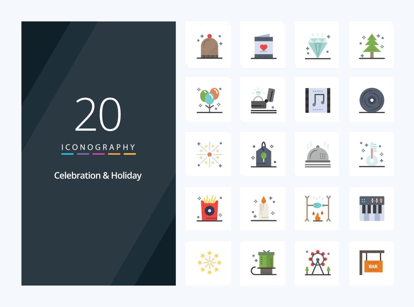 20 icono de color plano de vacaciones de celebración para presentación vector