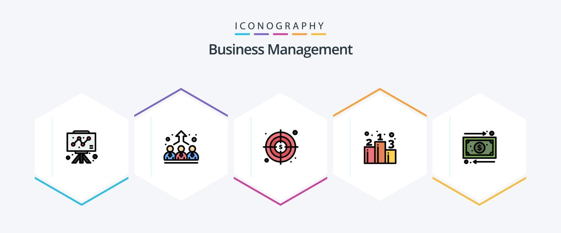 paquete de iconos de 25 líneas completas de gestión empresarial que incluye gestión. negocio. negocio. estrategia. posición vector