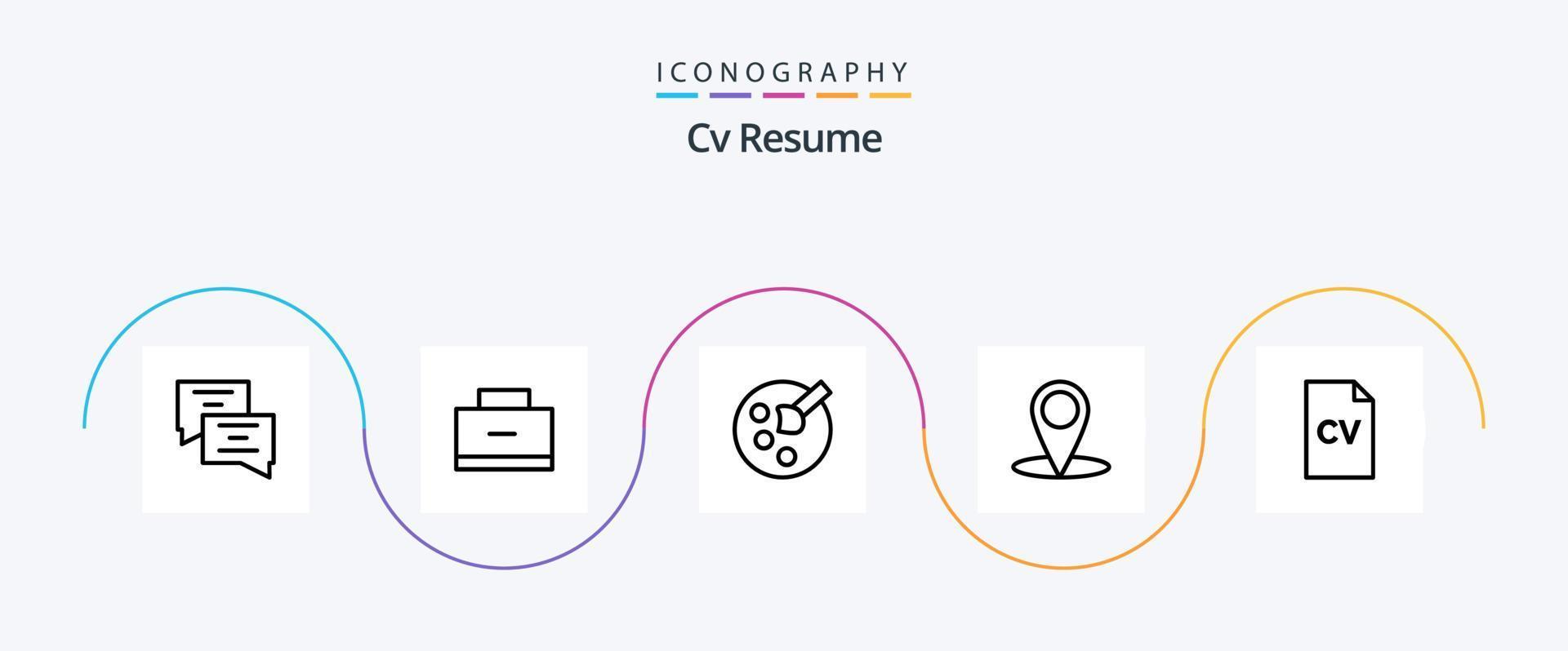 Cv Resume Line 5 Icon Pack Including . map . school bag. location . paint vector