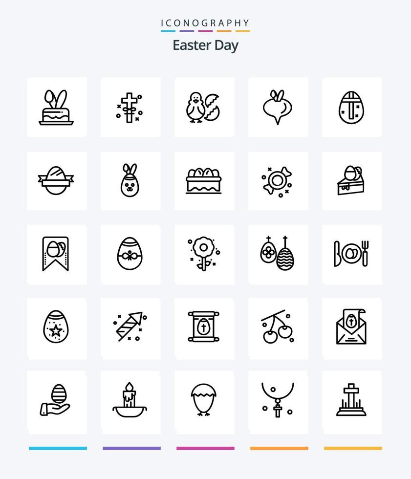 Creative Easter 25 OutLine icon pack  Such As egg. vegetable. egg. turnip. happy vector