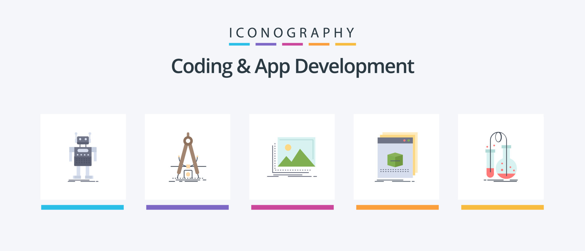 Coding And App Development Flat 5 Icon Pack Including application ...