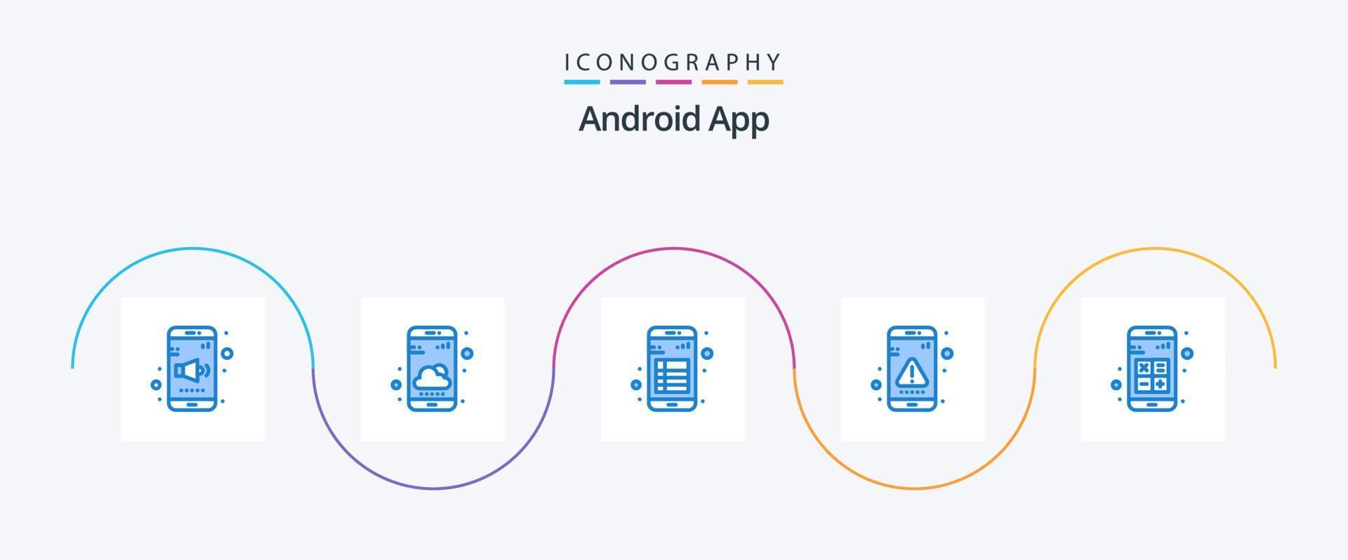 paquete de iconos azul 5 de la aplicación de Android que incluye un mensaje. interacción. aplicación error. lectura vector