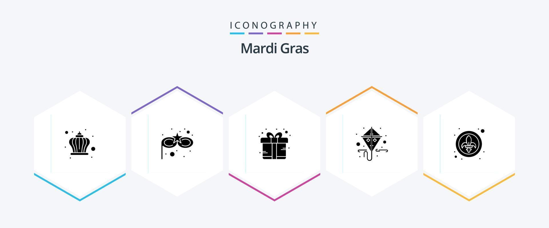 Mardi Gras 25 Glyph icon pack including fleur. decor. bonus. spring. kite vector