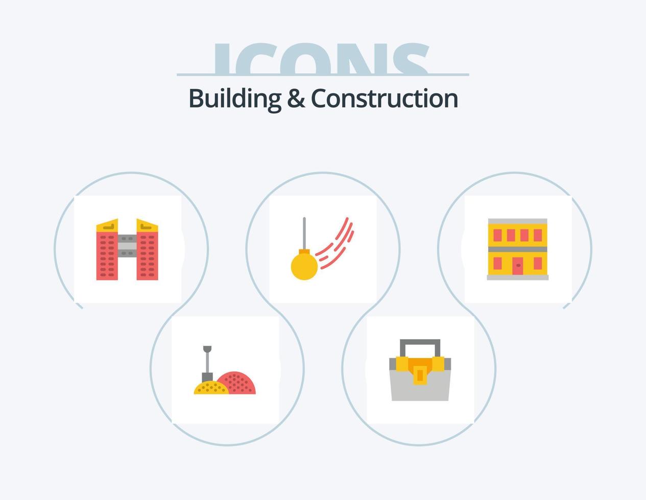 paquete de iconos planos de construcción y construcción 5 diseño de iconos. puerta. movimiento. edificios pelota. balancearse vector