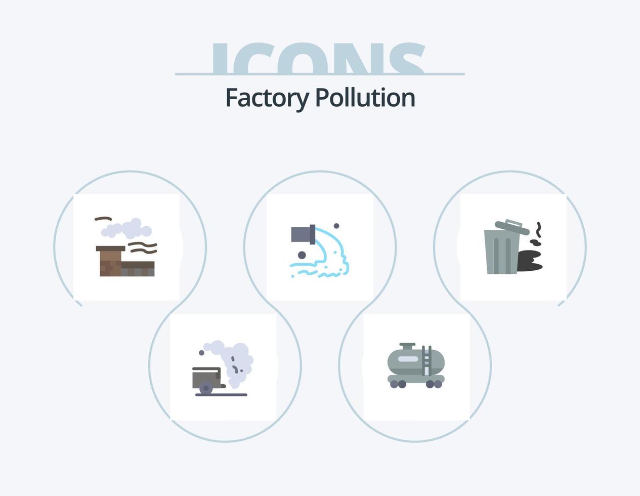 Factory Pollution Flat Icon Pack 5 Icon Design. pollution. environment. industry. waste. radioactive vector