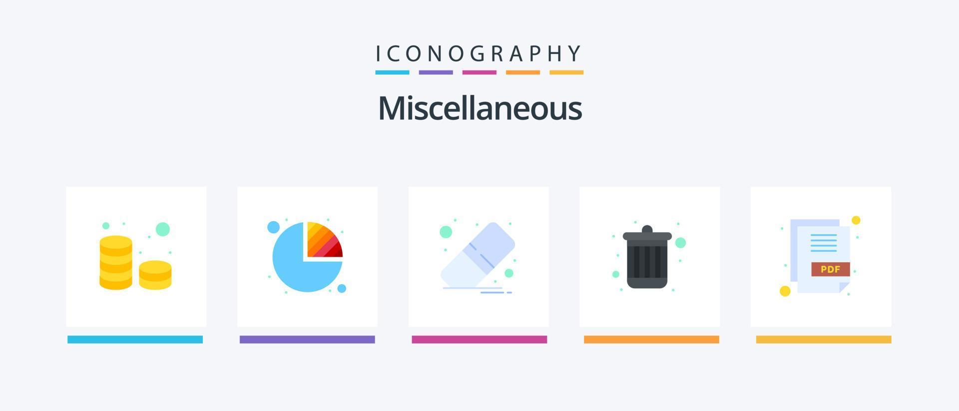 Miscellaneous Flat 5 Icon Pack Including pdf. clear. trash. delete. Creative Icons Design vector