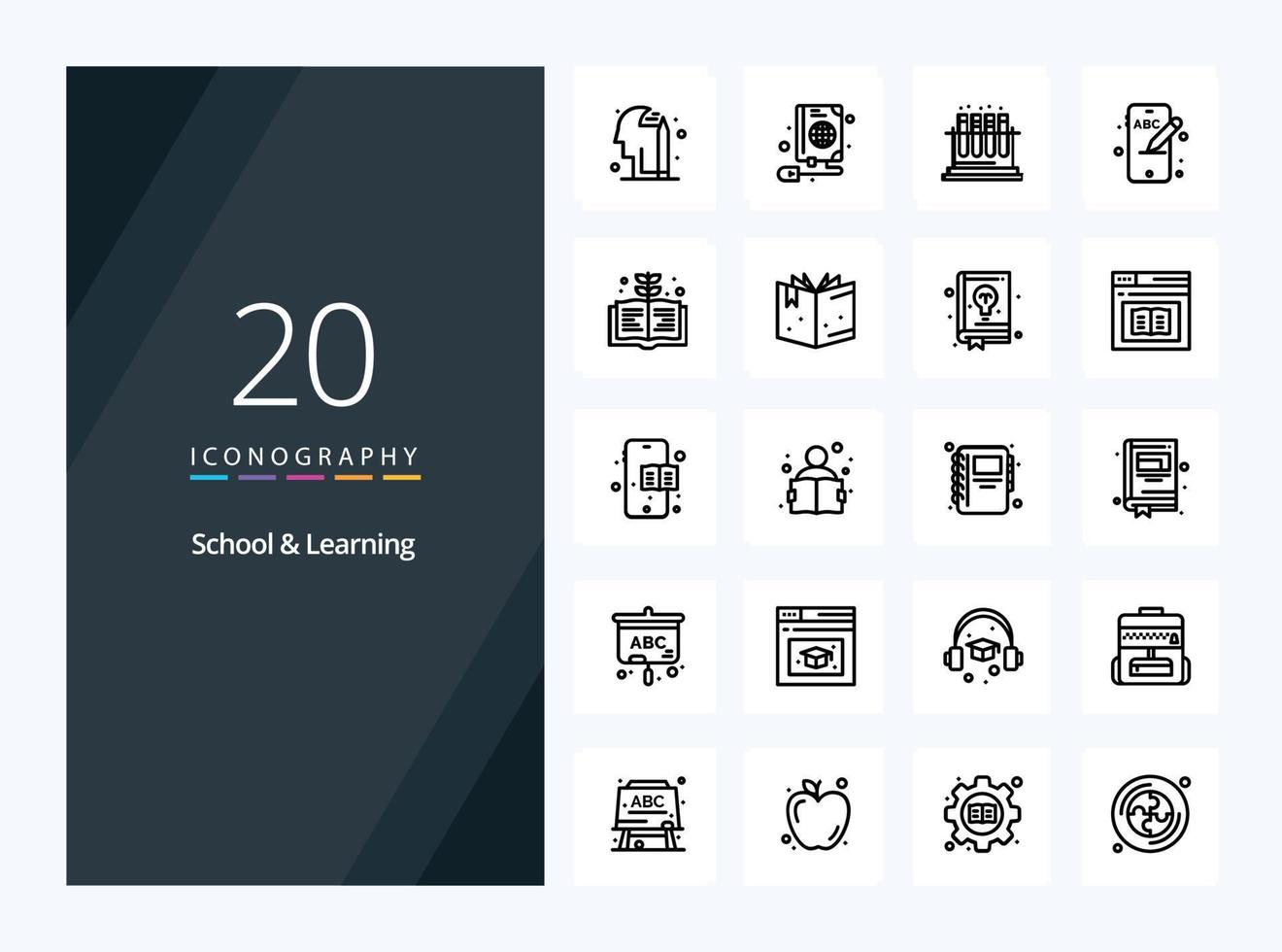 20 School And Learning Outline icon for presentation vector