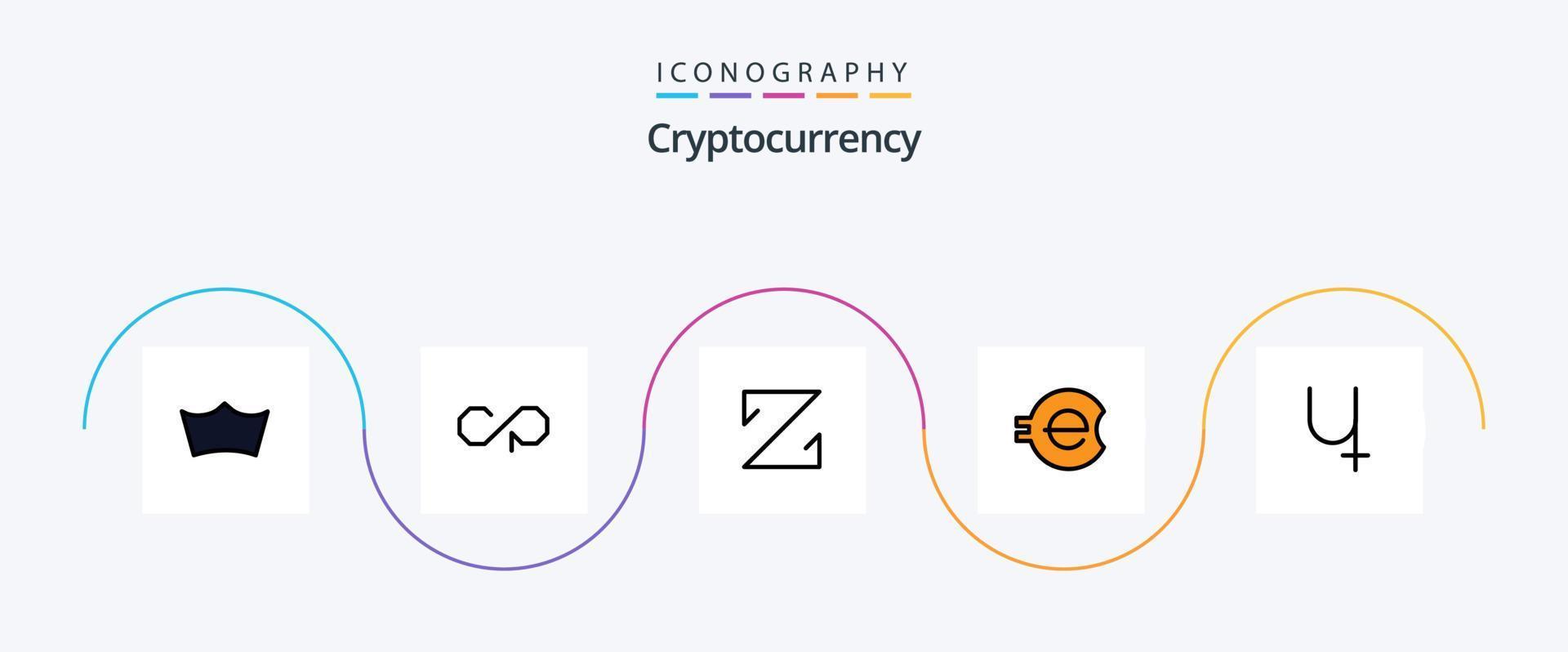 Cryptocurrency Line Filled Flat 5 Icon Pack Including coin. crypto currency. z coin. crypto. e coin vector