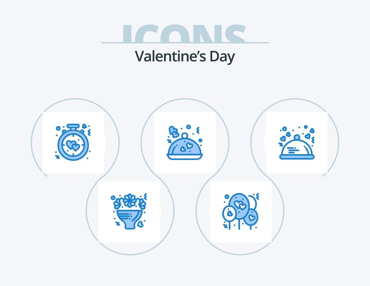 día de san valentín icono azul paquete 5 diseño de iconos. cena. romántico. reloj. restaurante. romance vector