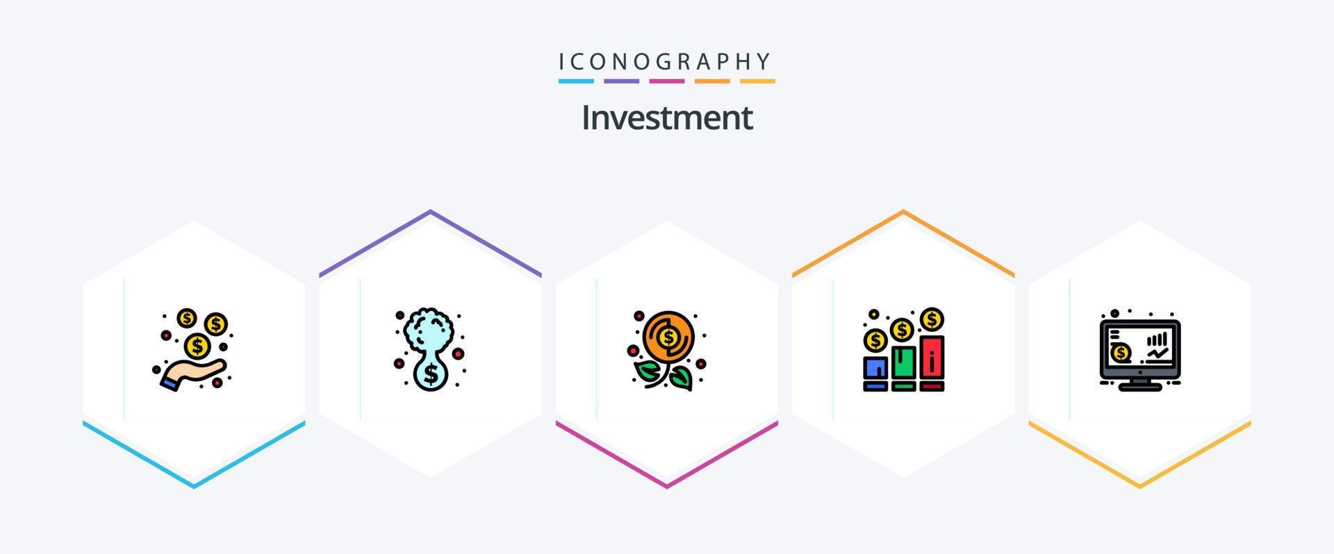 Investment 25 FilledLine icon pack including investment. graph. budget. investment. growth vector