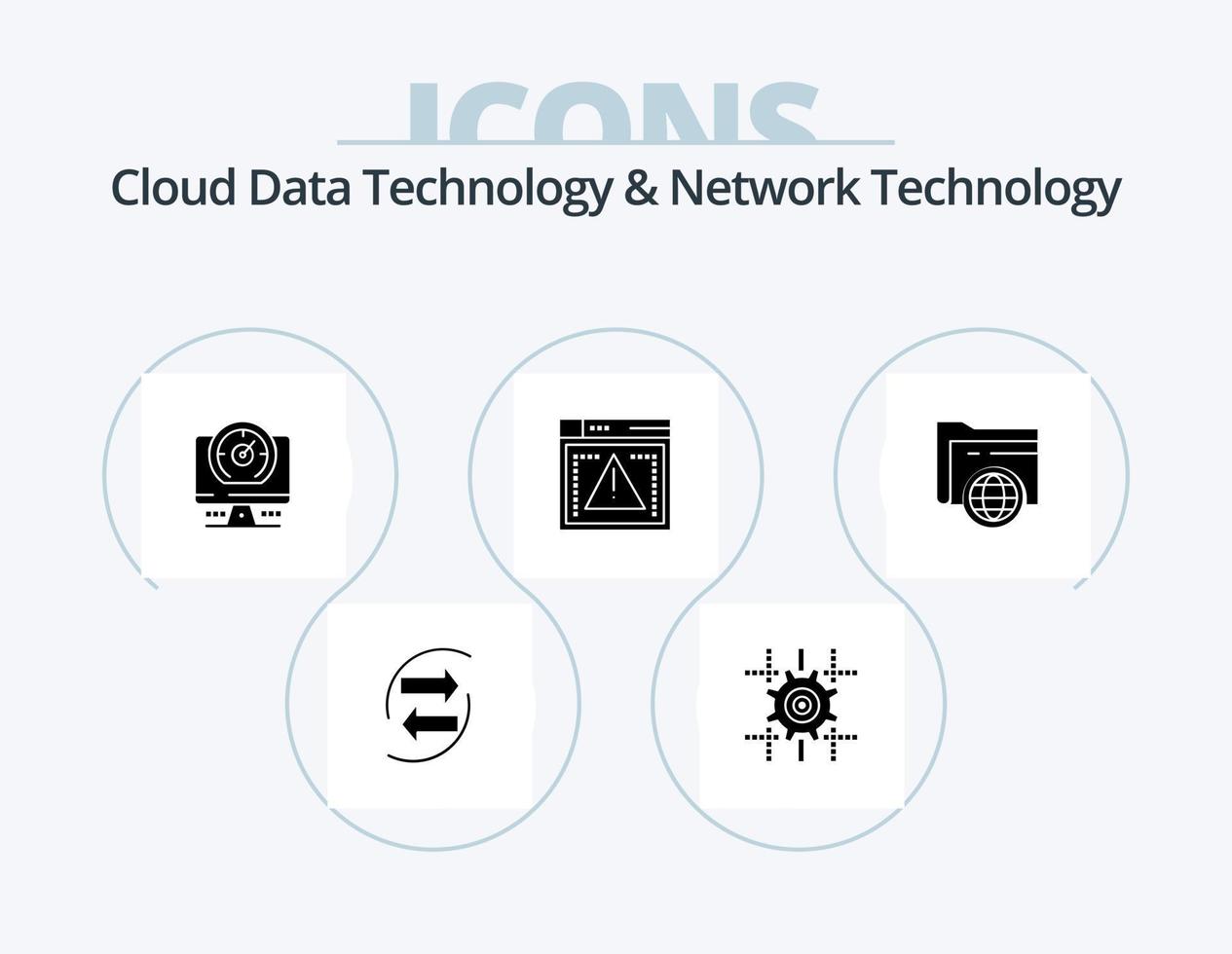 Cloud Data Technology And Network Technology Glyph Icon Pack 5 Icon Design. error. computing. computing . file. timer vector