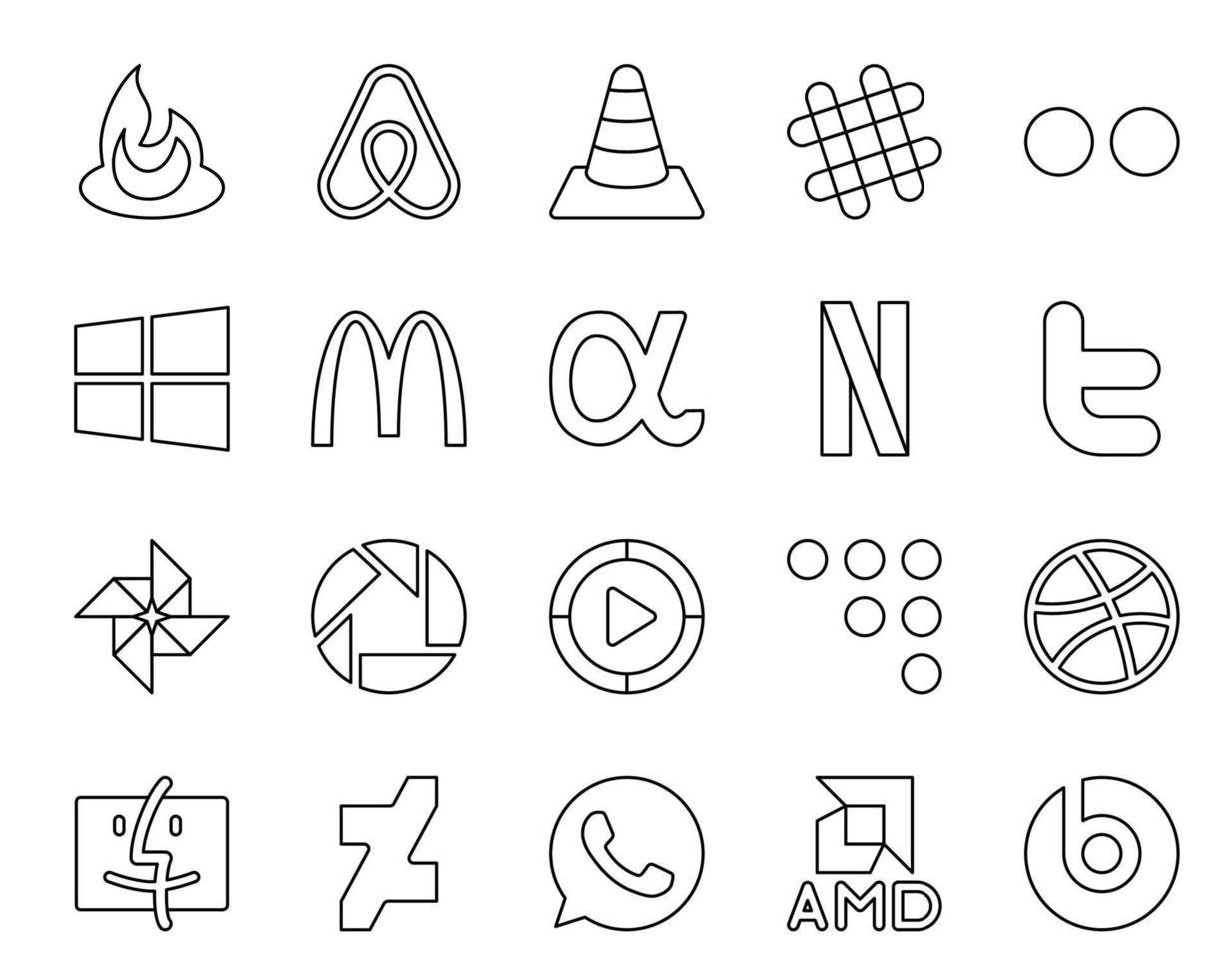 20 Social Media Icon Pack Including video picasa windows photo twitter vector