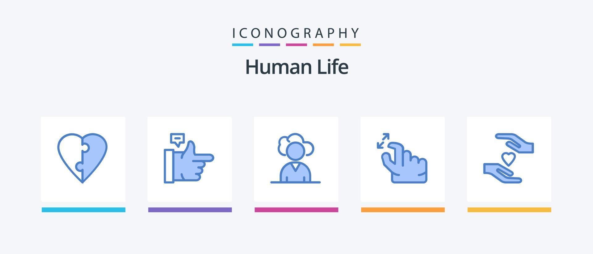 paquete de iconos azul humano 5 que incluye . amar. persona. manos. zoom. diseño de iconos creativos vector