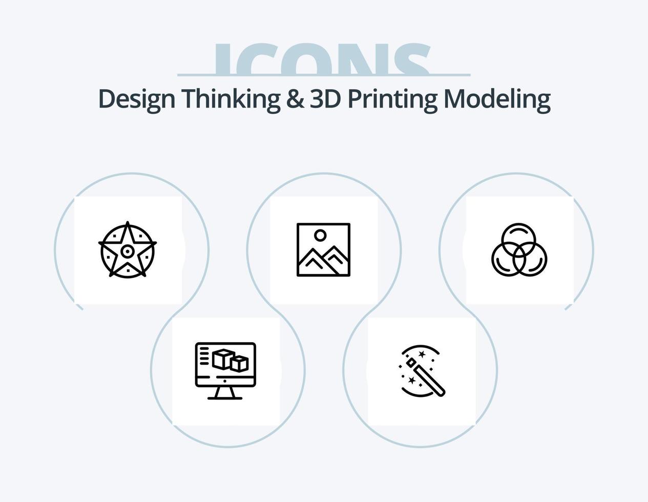 Design Thinking And D Printing Modeling Line Icon Pack 5 Icon Design. d modeld. project. brosher. satanic. computing vector