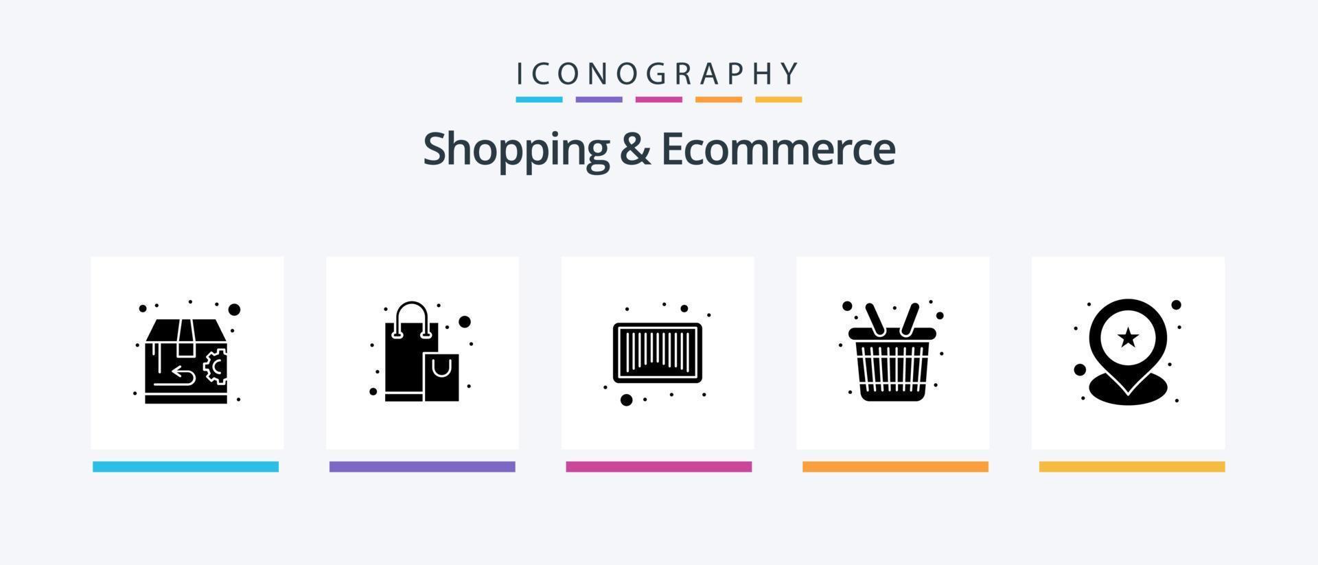 Shopping And Ecommerce Glyph 5 Icon Pack Including location pin. location. barcode. geo. groceries. Creative Icons Design vector