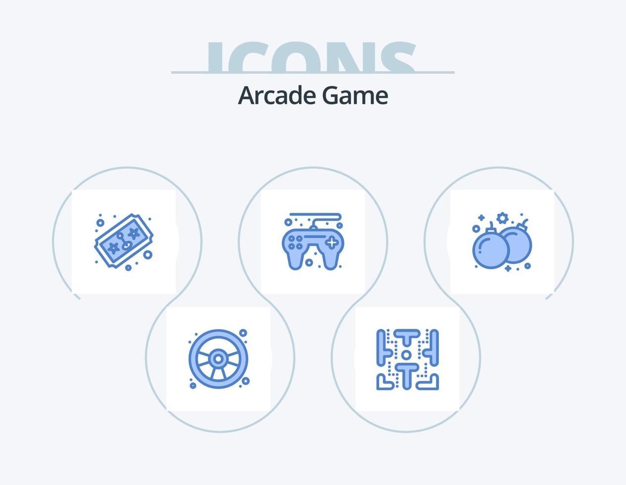 diseño de iconos del paquete de iconos azul arcade 5. juego. bomba. boleto. jugar. control de juego vector