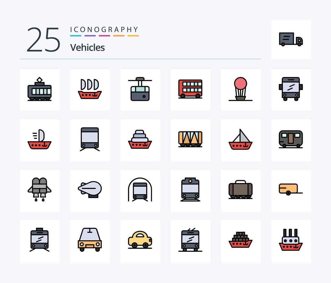 Vehicles 25 Line Filled icon pack including hot. air. ski. transport. double vector