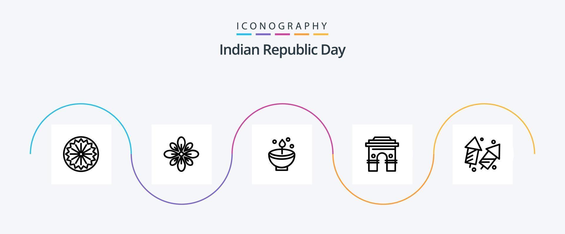 Indian Republic Day Line 5 Icon Pack Including culture. lamp. hindu. festival. deepavali vector