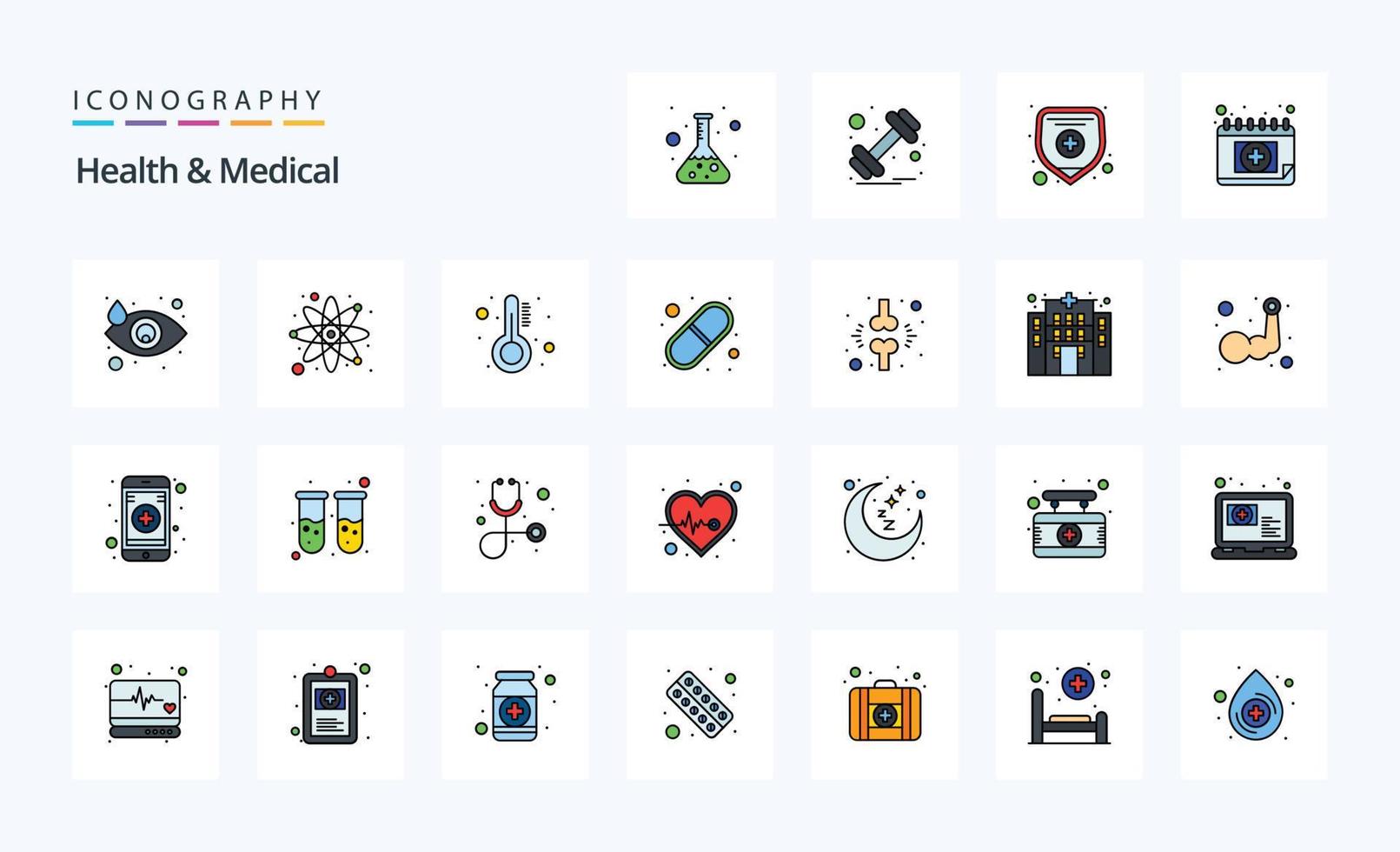 25 Health And Medical Line Filled Style icon pack vector
