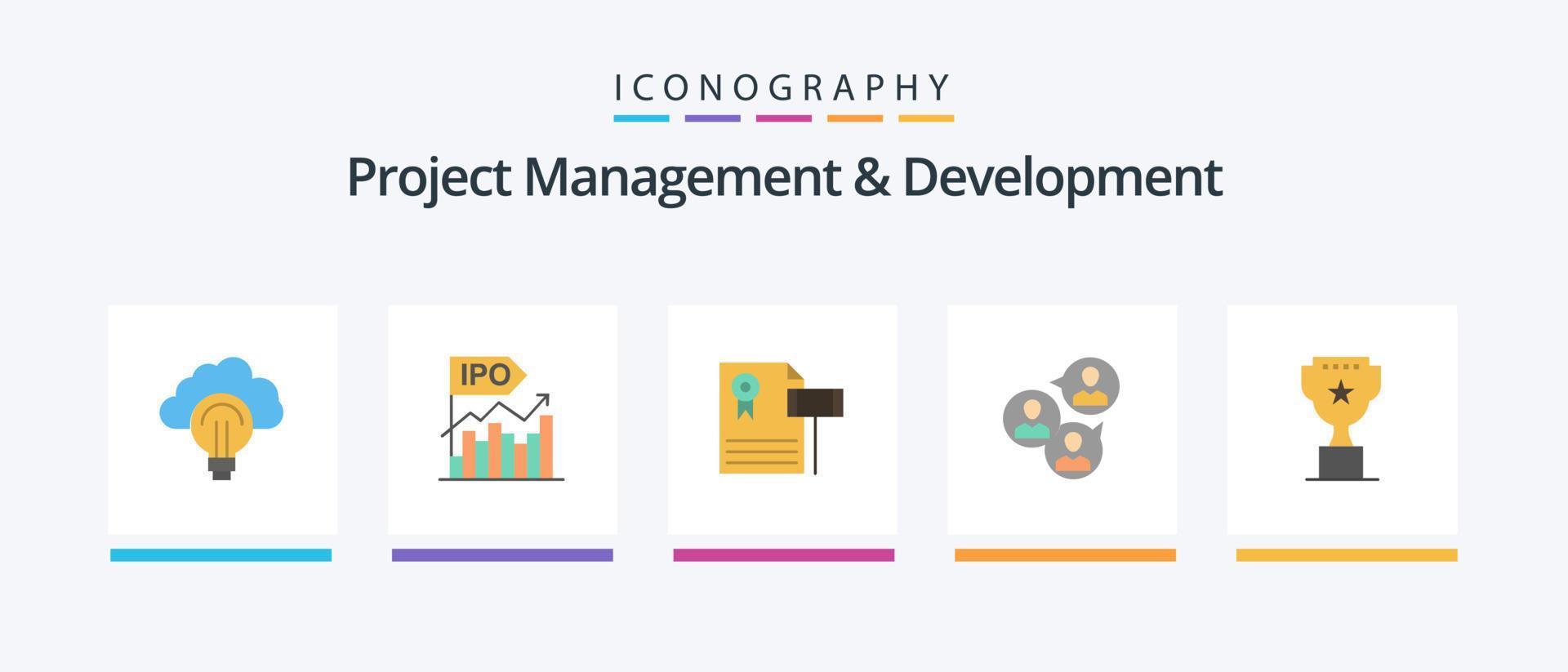 Project Management And Development Flat 5 Icon Pack Including business. judge. modern. gravel. vintage. Creative Icons Design vector