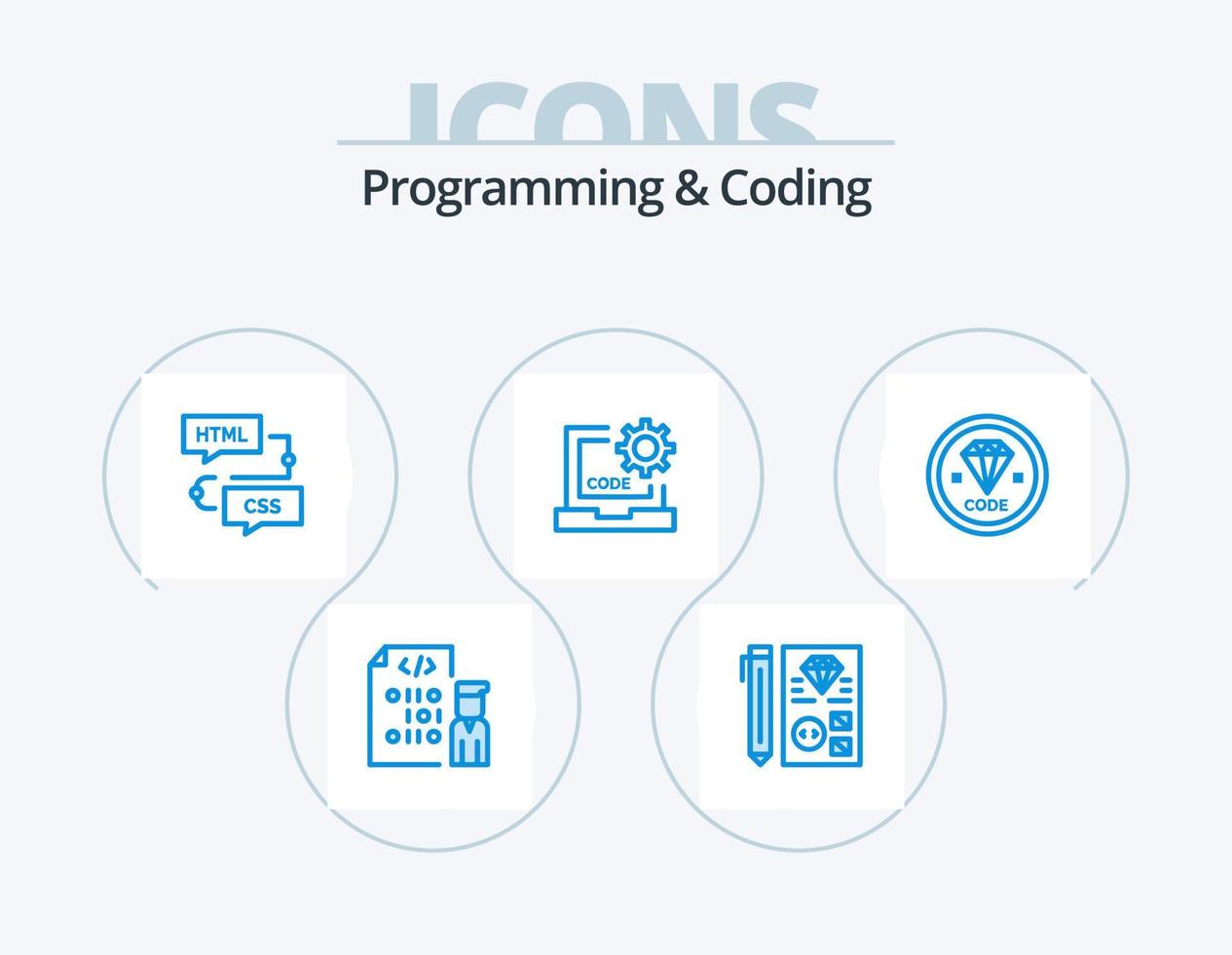 Programming And Coding Blue Icon Pack 5 Icon Design. develop. code. planning. programming. development vector