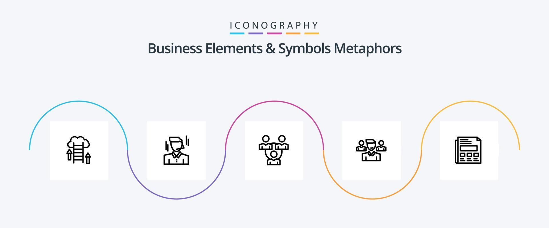 Business Elements And Symbols Metaphors Line 5 Icon Pack Including report. manager. man. user. communication vector