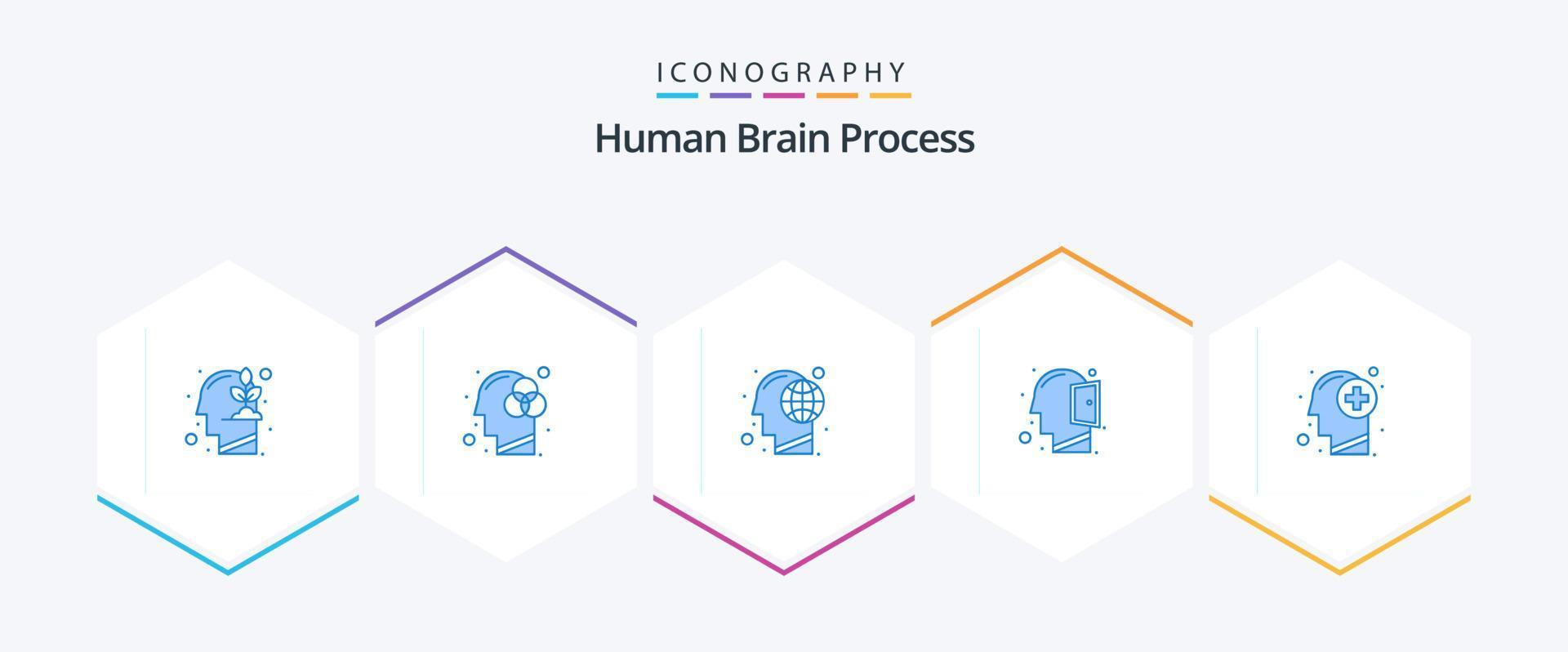 proceso del cerebro humano 25 paquete de iconos azules que incluye la cabeza. mente abierta. tierra. mente. mente vector