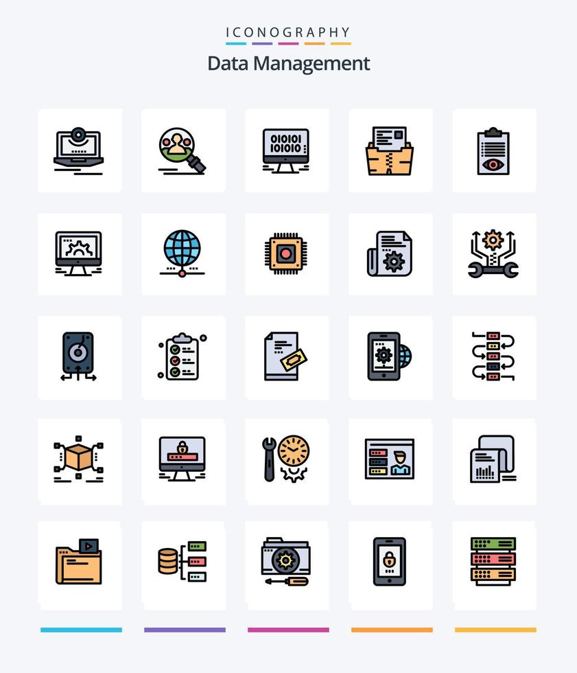Creative Data Management 25 Line FIlled icon pack  Such As folder. document. user. data. web vector