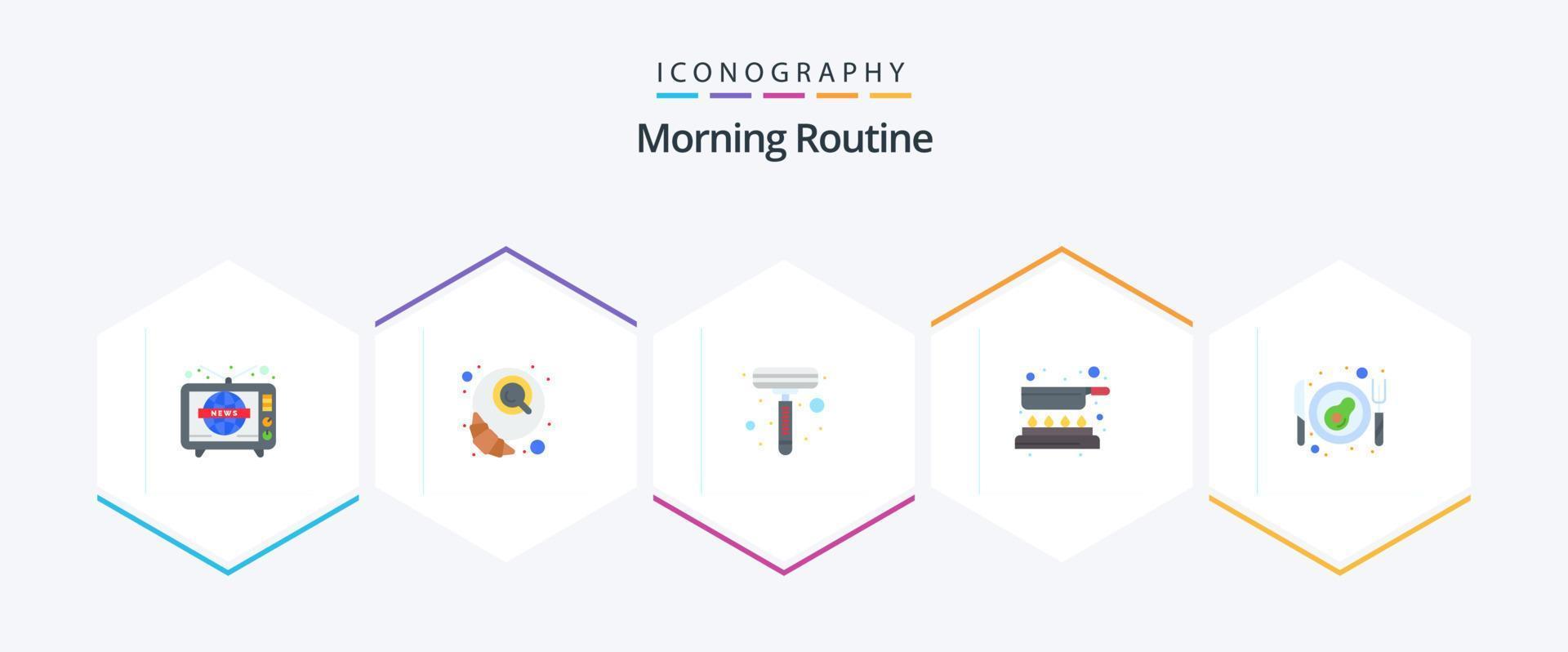 Morning Routine 25 Flat icon pack including egg. bacon. razor. fry. cooking vector