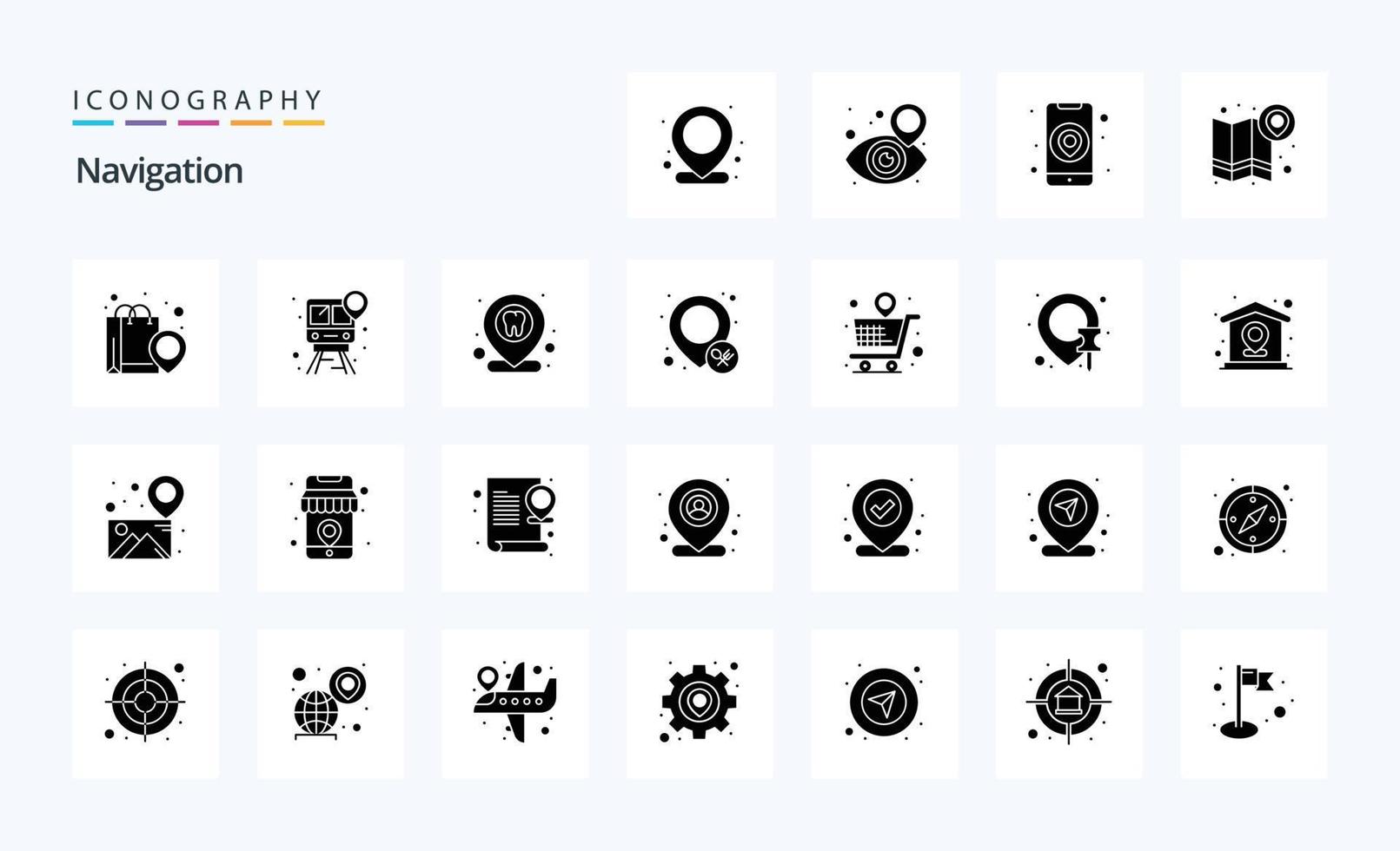 25 paquete de iconos de glifos sólidos de navegación vector